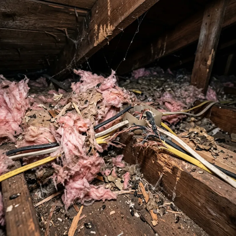Contaminated ceiling insulation being assessed in a Melton roof space
