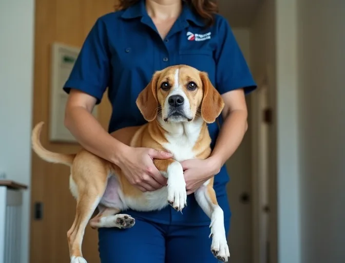 Technician respectfully transporting a deceased dog in Melton