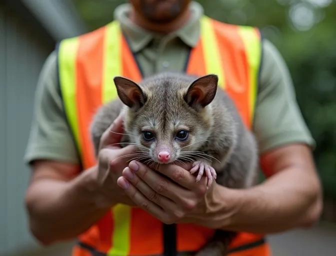 Animal handler safely recovering a deceased possum in Melton