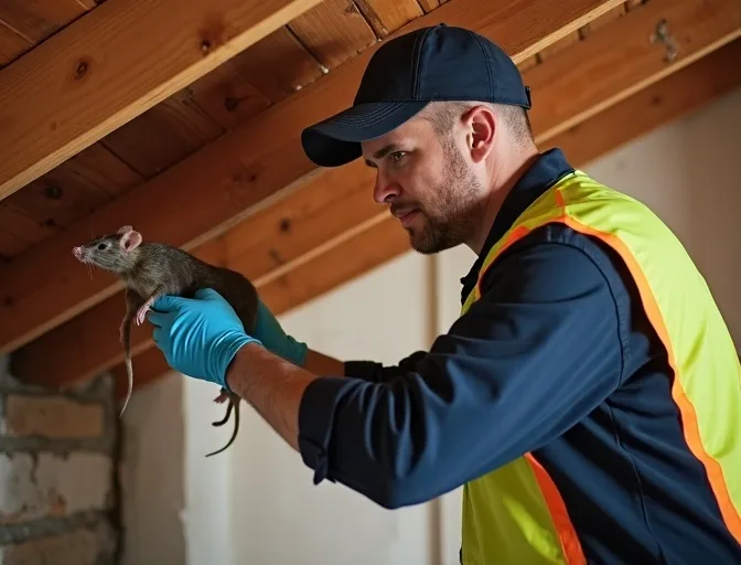 Technician inspecting a roof cavity for a dead rat in Melton
